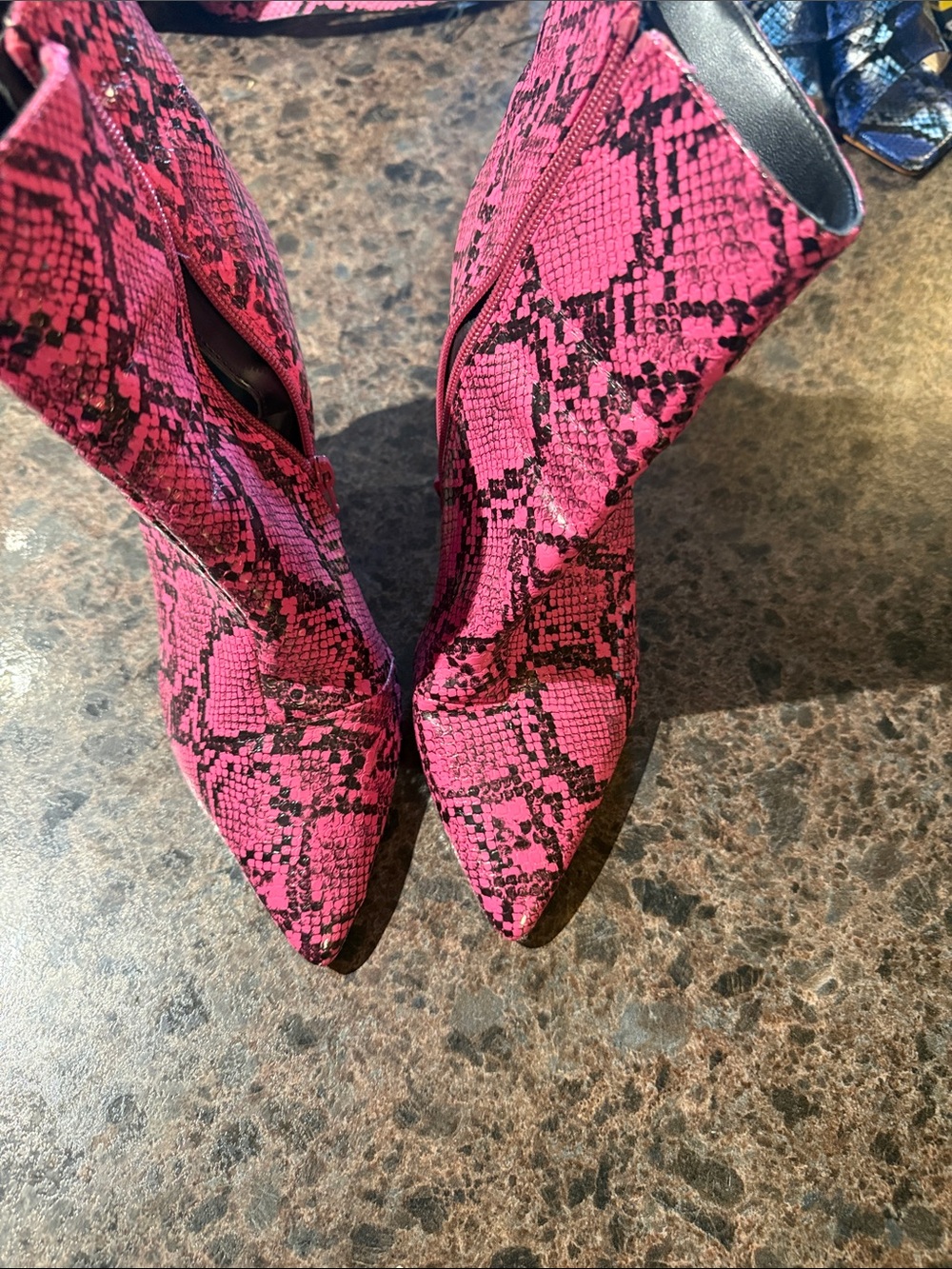 New York & Company Pink Snake-Print Pointed Toe Heeled Boots